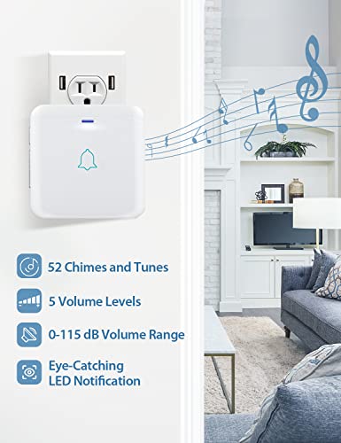 AVANTEK Wireless Doorbell, 1300 ft Range, Waterproof, 2 Receivers, White - color: White