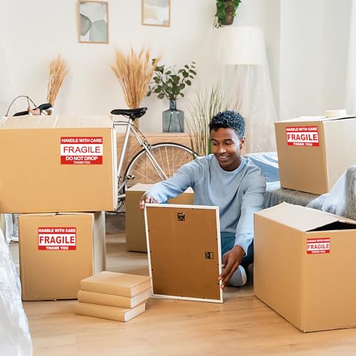 2 Rolls Fragile Stickers, 4”x6” Fragile Shipping Stickers, Handle with Care Fragile Sticker, Adhesive Stickers, Thank You Sticker for Shipping and Moving Box, Warning Labels, 1000 Labels - size: 4x6 inch