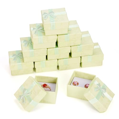 Craftdady 12Pcs Square Ring Jewelry Boxes 1.59 x 1.59x 1.02 Inch Cardboard Earring Necklace Pendant Present Jewelry Boxes with Bowknot Small Packing Boxes for Bracelet Jewelry Display (Light Green) - color: Light Green