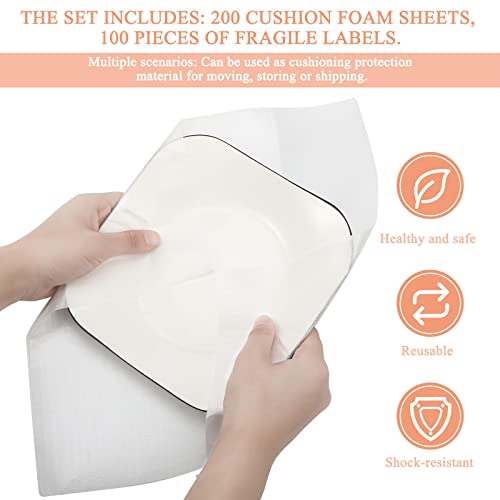 Sosation 200 Pack Foam Packing Sheets 12x12" Wrap Sheet with Labels