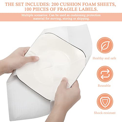 Sosation 200 Pack Foam Packing Sheets 12x12" Wrap Sheet with Labels