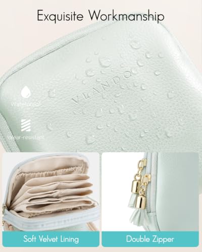 VLANDO 2-Layer Jewelry Travel Case for Necklaces,Rings,Earrings - color: Mint Green
