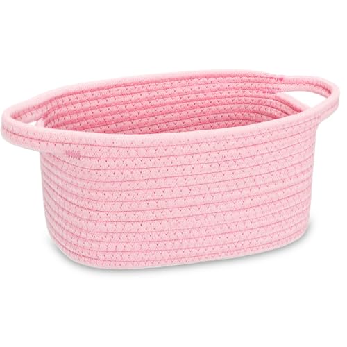ABenkle Small Storage Basket, Mini Woven Basket, Cute Cotton Rope Basket for Shelves, Boho Decorative Toy Storage Bin Gift Basket - color: Pink