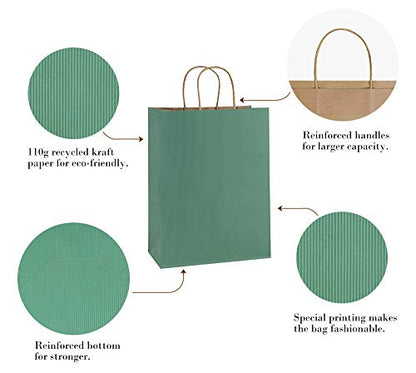 BagDream Kraft Paper Bags with Handles 10x5x13 Inch Sage Green 25 Pack - color: Sage, size: 25 Count (Pack of 1)