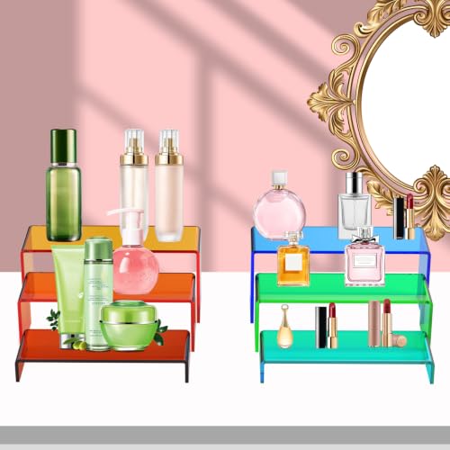 6 PCs Mixed Color Acrylic Display Risers, 5mm Thick, 3 Tier Stand - color: Mix Colors 6 PCs