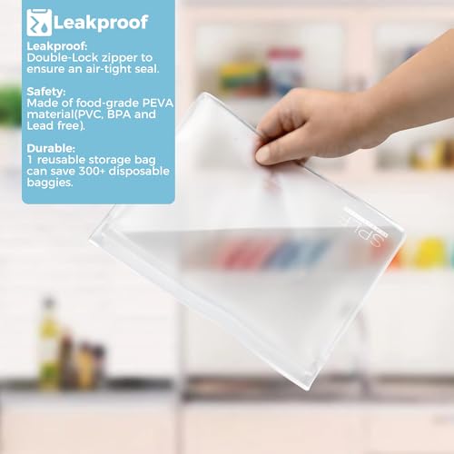 SPLF 8 Pack Dishwasher Safe Reusable Storage Bags (4 Half Gallon Freezer Bags, 4 Quart Sandwich Snack Bags), BPA FREE Stand Up Extra Thick Leakproof Silicone and Plastic Free Zipper Lunch Food Bags - size: 8 Pack-4 Half Gallon + 4 Quart Bags