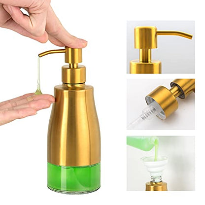 Gaussra Gold Soap Dispenser with Coaster and Stickers - 11 OZ / 320 ML - color: Brushed Gold