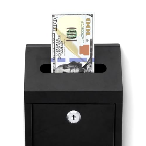 2-Pack Metal Donation Box with Lock, Wall Mounted Mailboxes for Outside, Secure Cash Drop & Suggestion Boxes with Keys, Black Collection Box for Home Office Business (10.24x5.71x2.95 Inch)