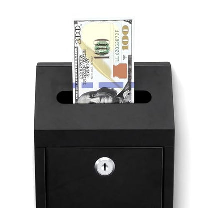 2-Pack Metal Donation Box with Lock, Wall Mounted Mailboxes for Outside, Secure Cash Drop & Suggestion Boxes with Keys, Black Collection Box for Home Office Business (10.24x5.71x2.95 Inch)