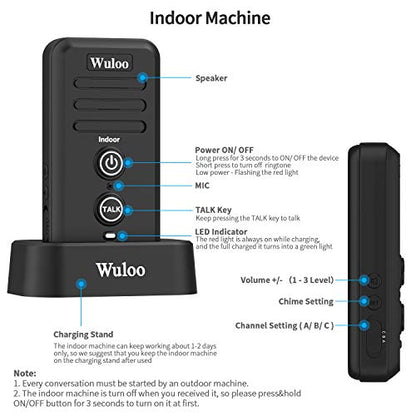 Wireless Intercom Doorbells for Home Classroom, Wuloo Waterproof Electronic Doorbell Chime with 2640 Feet Range 3 Volume Levels Rechargeable Battery (1&1-Black) - color: 1&1-Black