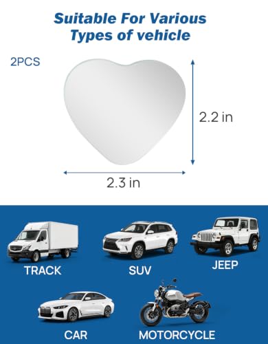 JOYTUTUS Heart Shaped Blind Spot Mirror 2 Pack HD Frameless Convex Glass for Wide Angle View and Safer Lane Changing Compatible with Cars SUVs Trucks RVs Cute & Safe Car Mirror Accessory - size: Heart-shaped