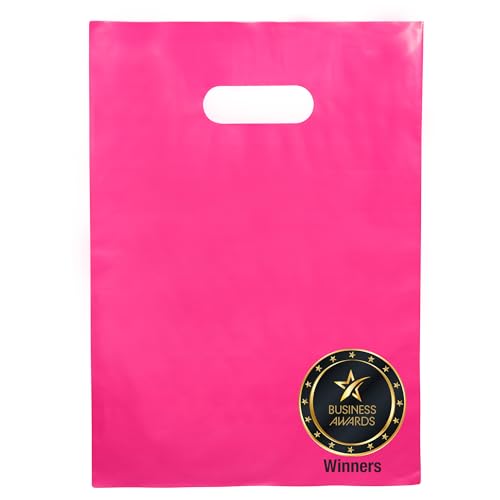 Choice Marts 100 Pink Plastic Bags With Handles 12x15 Merchandise Bags - color: Pink