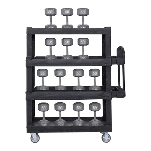New Rubbermaid Commercial Products 4-Shelf Utility/Service Quad Cart, Heavy Duty Large, Lipped Shelf, Ergonomic Handle, 700 lbs. Capacity, for Warehouse/Garage/Cleaning/Manufacturing (2128657) Black - color: Black, size: Large, style: 4-Shelf