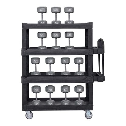 New Rubbermaid Commercial Products 4-Shelf Utility/Service Quad Cart, Heavy Duty Large, Lipped Shelf, Ergonomic Handle, 700 lbs. Capacity, for Warehouse/Garage/Cleaning/Manufacturing (2128657) Black - color: Black, size: Large, style: 4-Shelf