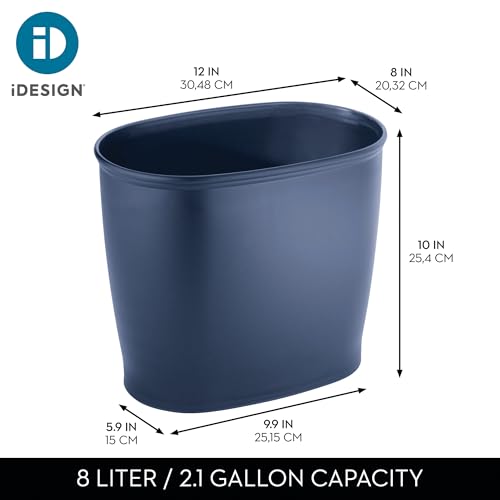 iDesign Slim Plastic Bathroom Trash Can, Navy Blue - color: Navy, style: Pack of 1
