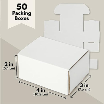 Stockroom Plus Mailing Box - 50 Pack, White, 4 x 3 x 2 Inch Corrugated Cardboard - Foldable Business Card Boxes & Mailers for Storage, Transit & Moving - size: one-size