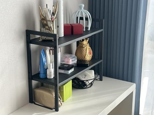 2 Tier Expandable Shelf 7.9"D Adjustable Countertop Riser Metal Black - color: Black, size: 7.9"D (normal) - 2 Tier