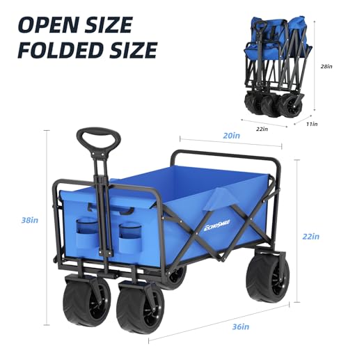EchoSmile Wagons Carts Foldable Heavy Duty 350Lbs Capacity, Blue - color: Blue