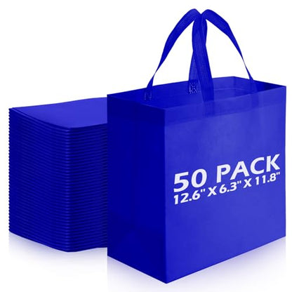 Reginary 50 Pcs Reusable Tote Bags Shopping Bags Non Woven, Sapphire Blue - color: Sapphire Blue
