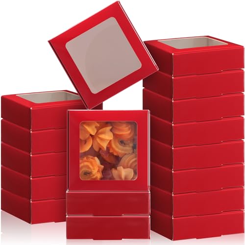 Zonon 30 Pcs Kraft Paper Boxes with Window 4.13x 4.13 x 1.18inch (Dark Red) - color: Dark Red