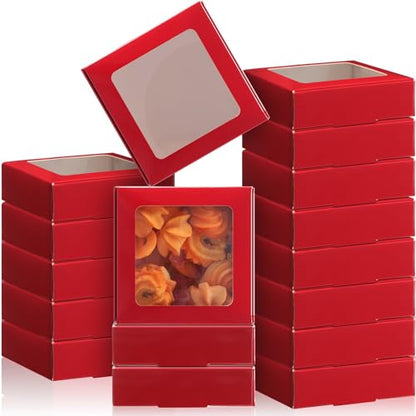 Zonon 30 Pcs Kraft Paper Boxes with Window 4.13x 4.13 x 1.18inch (Dark Red) - color: Dark Red