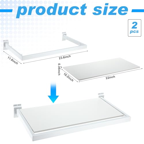 Blulu 2 Pack Slatwall Shelf, 23. 6x11. 8 Inch Wooden Wall Shelves with Metal Rectangular Tubing U Shaped Hanger Slatwall Shelving Organizer Accessories for Home Retail Display (White) - color: White