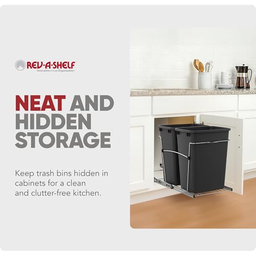 Rev-A-Shelf Double Pullout Garbage Trash Cans for Kitchen Cabinets, 35 Qt - color: Black