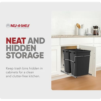 Rev-A-Shelf Double Pullout Garbage Trash Cans for Kitchen Cabinets, 35 Qt - color: Black
