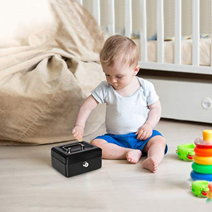 Decaller Small Cash Box with Lock and Slot, Metal Coin Bank Piggy Bank for Adults & Kids, 5.9" x 4.7" x 3.2", Black - color: Black, size: Small (5.9 Inch)