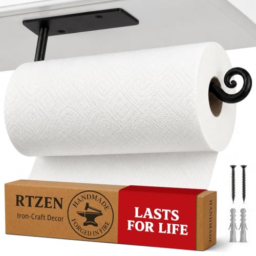 RTZEN Handcrafted Black Paper Towel Holder, Stylish Home Accent Countertop