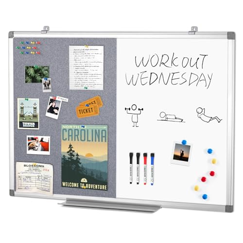 SWANCROWN White Board Bulletin Board Combo 36 x 24 in, Aluminum Frame - color: Grey-vertical, size: 36"W x 24"H