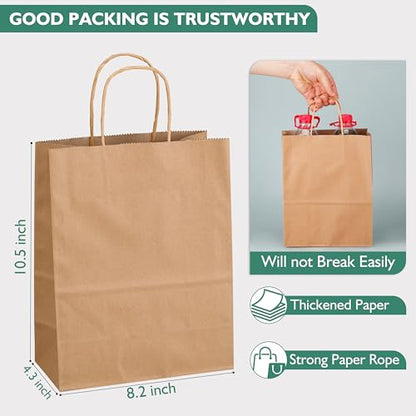 Tlpmsk 100Pcs Brown Paper Bags with Handles,8.2×4.3×10.5 Inch Gift Bags - color: 100Pack-Brown-8.2x4.3x10.5 In