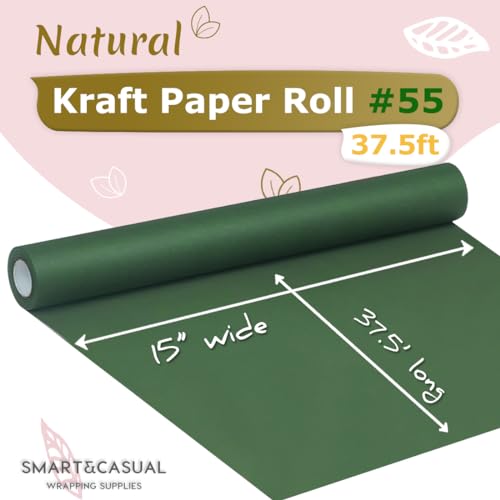SMART&CASUAL 15" x 450" (37.5') Kraft Paper Roll for Art Craft Supplies Gift Wrapping Moving Packing Painting Drawing Paint Easel Poster Chart Paper (Dark Green, 15" W x 450" L (37.5')) - color: Dark Green, size: 15"W x 450"L ( 37.5' )
