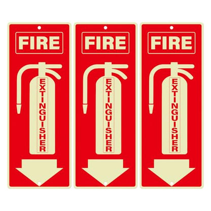 3 Pack Fire Extinguisher Sign 4 × 10 Inch Glow-in-the-Dark Aluminum - style: 3 Pack