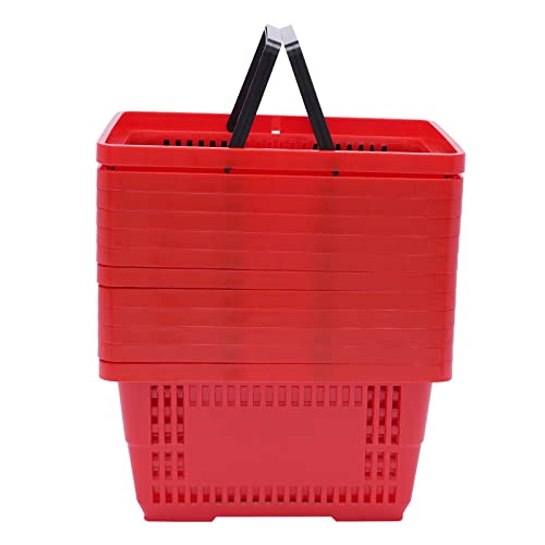 Shopping Basket, 17 * 12 * 9inch Set of 12 Freestanding Store Baskets w/Foldable Handle, Stackable Hand-held Basket for Supermarket, Retail, Bookstore, Red