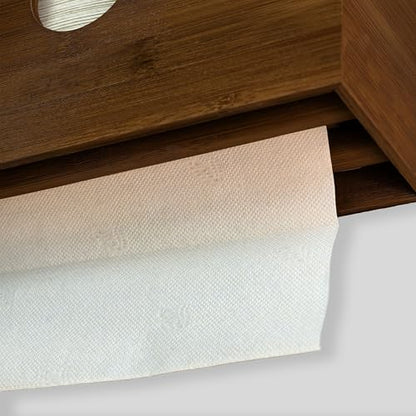 eBun Bamboo Paper Towel Dispenser with Removable Wooden Lid Tray, Brown - color: Brown