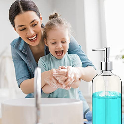 Clear Soap Dispenser with Rust Proof Pump, Waterproof Labels (2 Pack,16 Oz), Plastic Hand Soap Dish Soap Dispenser for Kitchen Bathroom - color: Clear 2 Pack