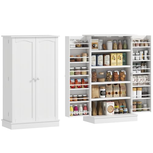HOMCOM 41" Kitchen Pantry Storage Cabinet 12 Door Shelves White - color: White, size: 23.6" W x 11.8" D x 40.9" H