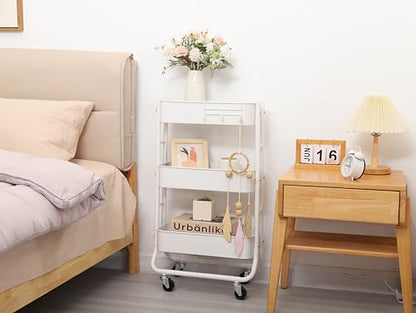 MAX Houser Slim 3-Tier Rolling Utility Cart with Extra Hook, White - color: White, size: 3-Tier Narrow Cart