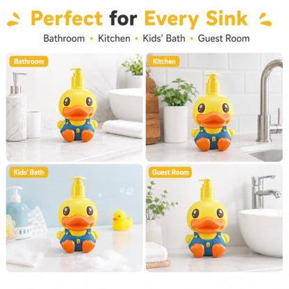 Super Cute 3D Soap Dispenser for Bathroom Toilet Kitchen Dish Soap Shampoo Lotion Hand Sanitizer Shower Cartoon Animal Duck Birthday Gift Empty Refillable Pump Bottle Yellow Blue - color: Yellow-blue