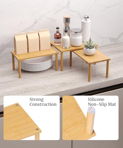 Set of 3 Bamboo Cabinet Organizer Shelf,Medium(Natural) - color: Natural, size: Medium