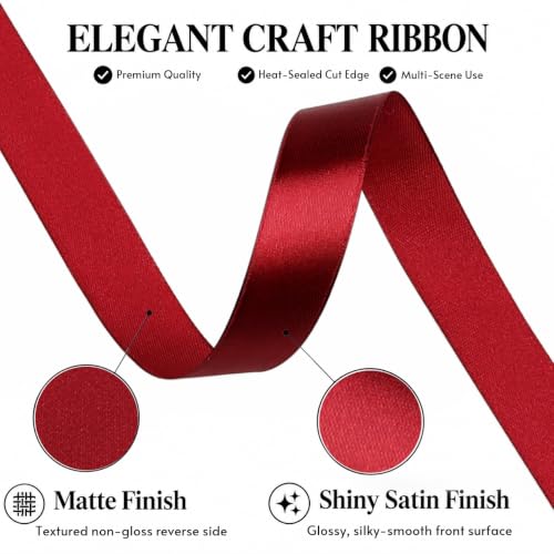 3/4 Inch Burgundy Satin Ribbon 50 Yards Single Face Polyester - color: Burgundy, size: 3/4 inch