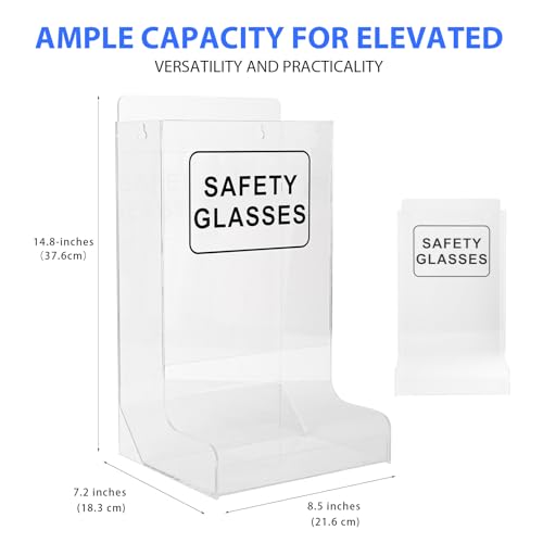 Acrylic Safety Glasses Dispenser，Clear Wall-Mount or Stand Organizer for Industrial Dental & Lab Use Holds Disposable Goggles & PPE Gloves