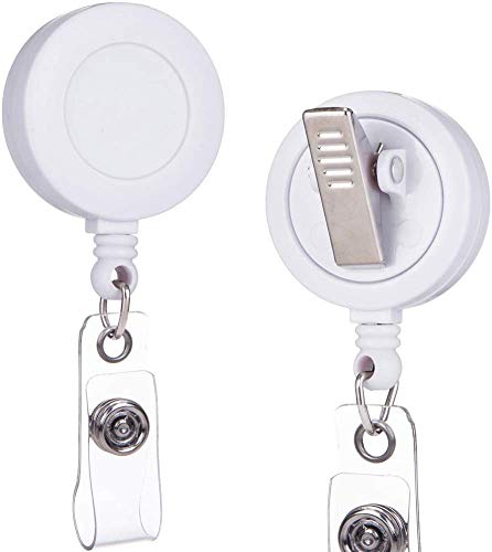 QREEL White Badge Reel, ID Badge Holder Retractable Clip, 2 Pack - color: White, size: 2 Pack