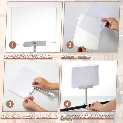 FoldTier 3 Set Aluminum Alloy Sign Holder Clamp with 5.5 x 7 Acrylic Frame - color: Silver, size: 5.5 x 7 Inches