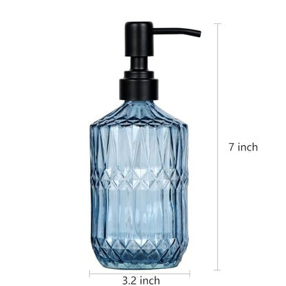 18 oz Blue Thick Glass Soap Dispenser with Black Rustproof Pump - color: Blue