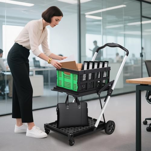 2-Tier Collapsible Aluminum Utility Cart, 198 Lb Capacity, 360° Wheels - color: Green