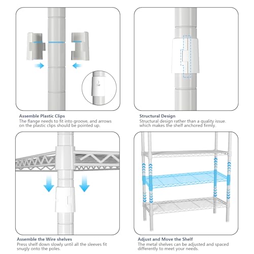 Heavy Duty Clothing Rack with Adjustable Shelves Clothes Wardrobe - color: White