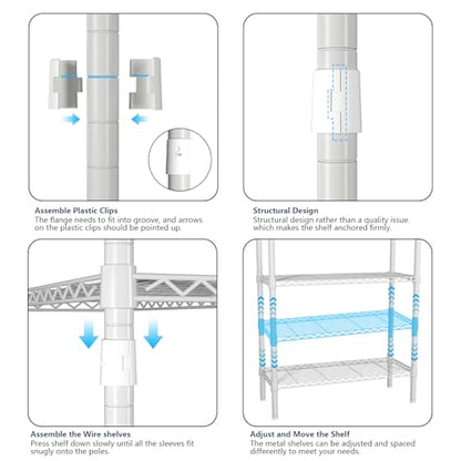 Heavy Duty Clothing Rack with Adjustable Shelves Clothes Wardrobe - color: White