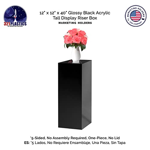 Marketing Holders Tall Column Glossy Black Platform Display Box 12 x 12 x 40 Sculpture Pedestal Museums Artifacts Cube Elevating Acrylic Showcase Stand Expos Event Memorials Wedding Receptions - size: 12"w x 12"d x 40"h